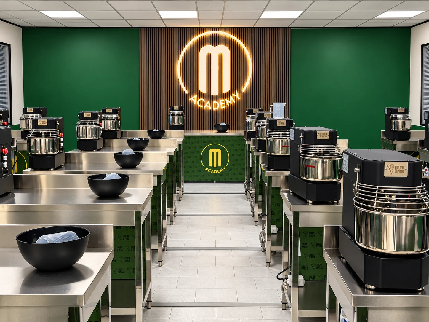 Le postazioni attrezzate della Malati di Pizza Academy